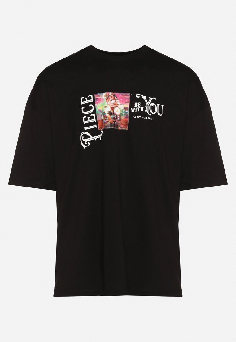  Tricou Negru din Bumbac Decorat cu Aplicații Ranessa