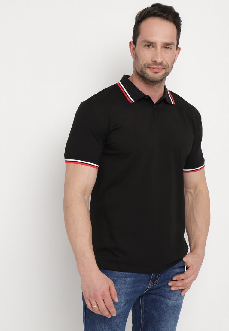  Tricou Negru stil Polo cu Nasturi Timarie