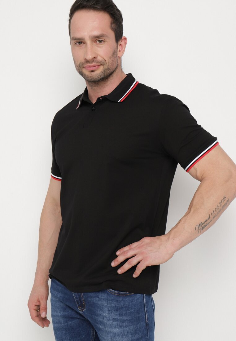  Tricou Negru stil Polo cu Nasturi Timarie
