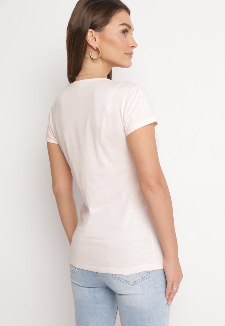  Tricou roz deschis din bumbac cu imprimeu dreptunghiular și sclipici Silpa