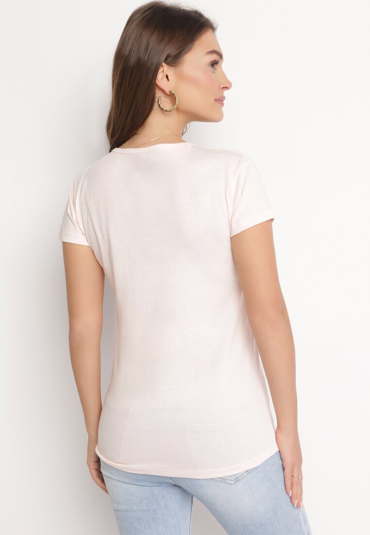  Tricou roz deschis din bumbac cu imprimeu și sclipici Kruita