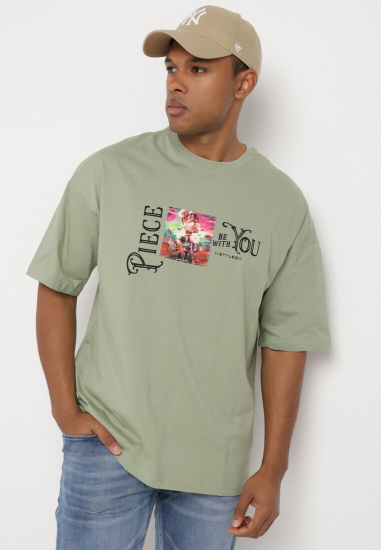  Tricou Verde deschis din bumbac decorat cu aplicații Ranessa