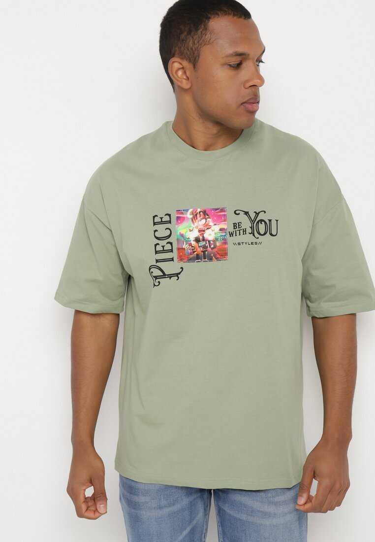  Tricou Verde deschis din bumbac decorat cu aplicații Ranessa