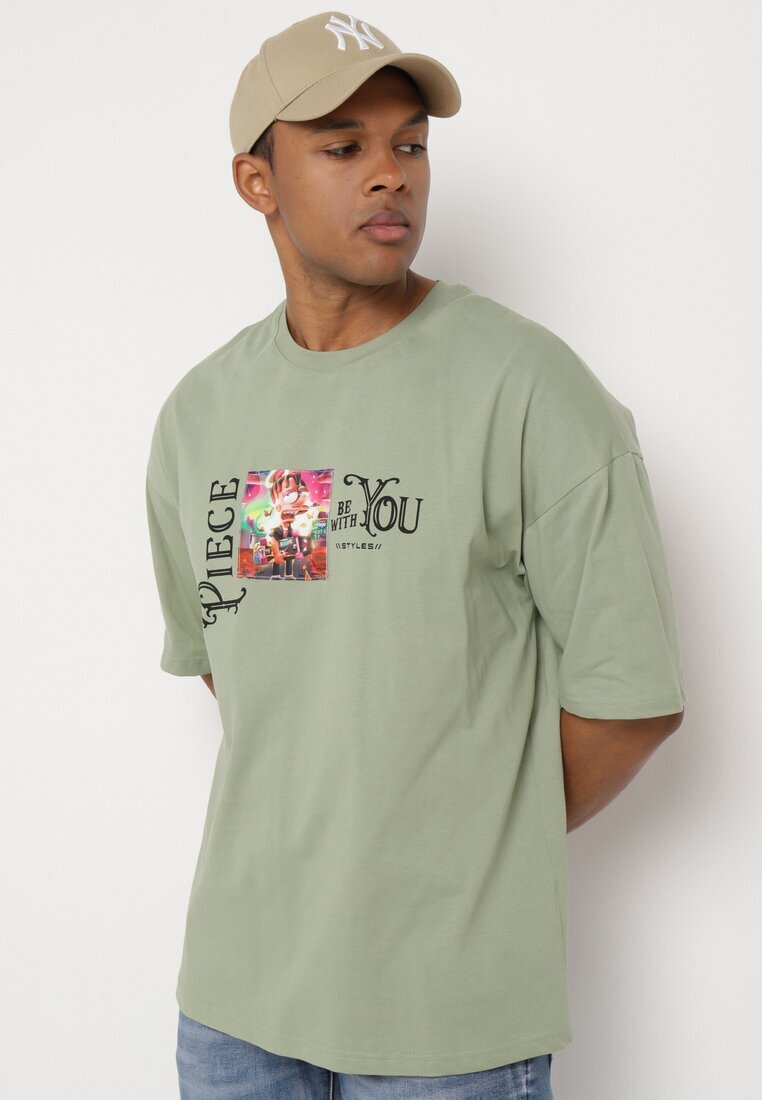  Tricou Verde deschis din bumbac decorat cu aplicații Ranessa