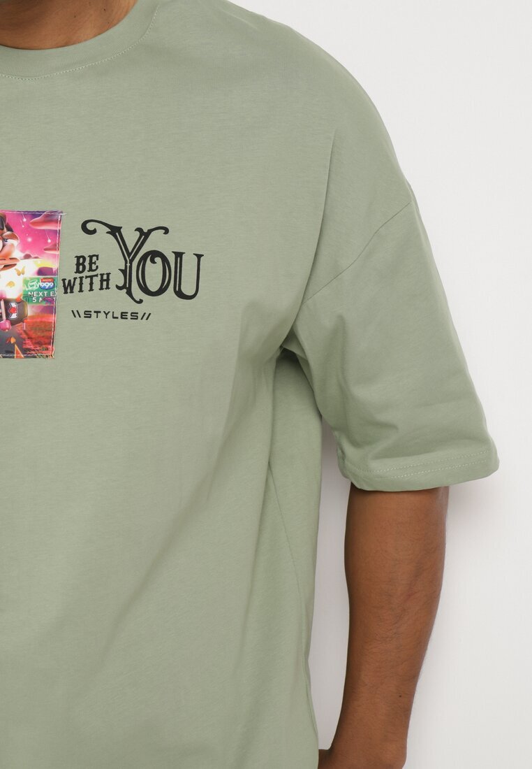  Tricou Verde deschis din bumbac decorat cu aplicații Ranessa