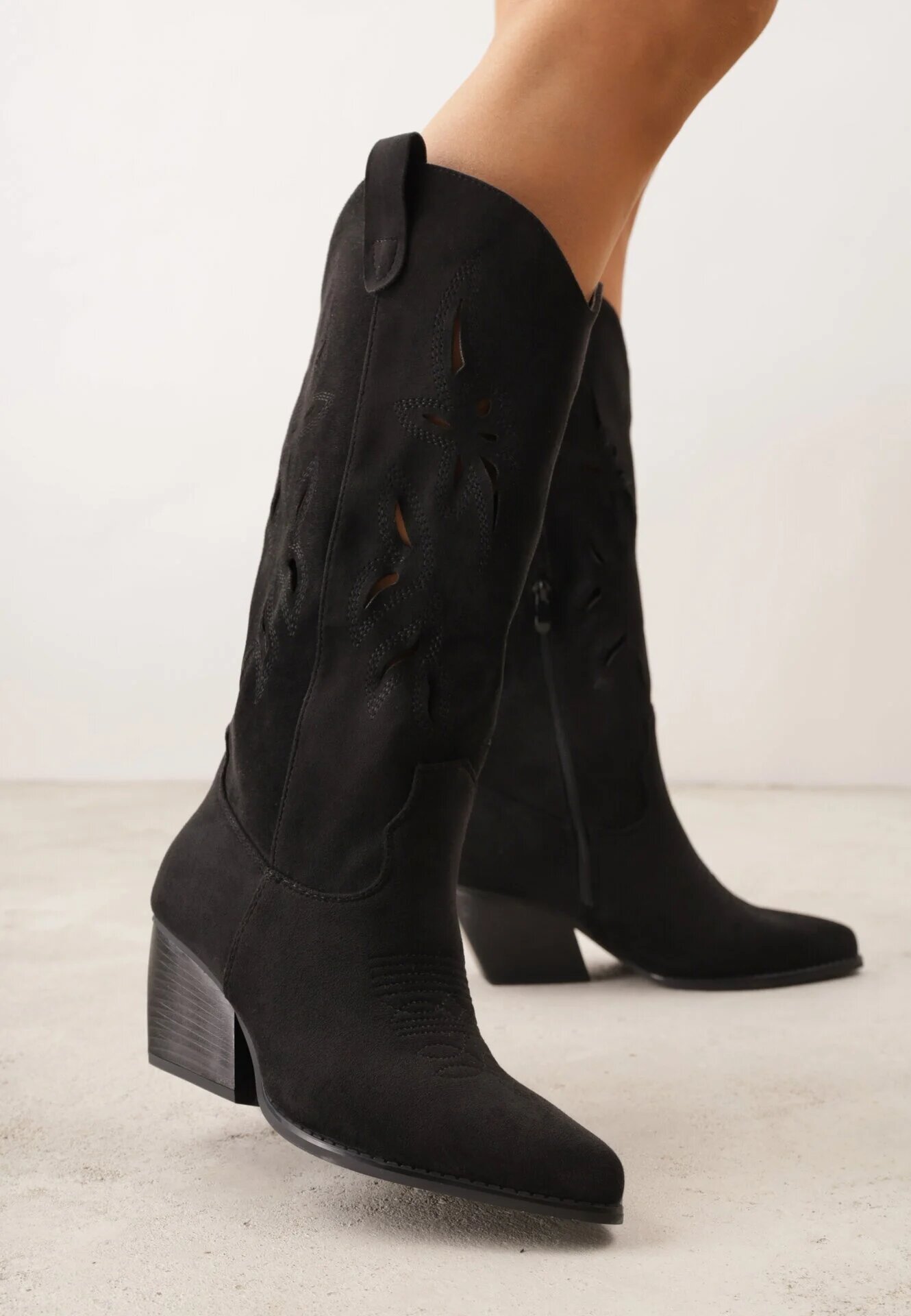 tulipano Cizme Negre Cowboy cu toc conic cu carâmb ajurat Tidanna