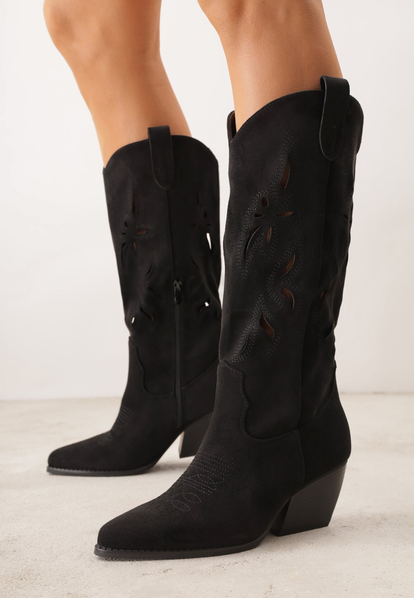 tulipano Cizme Negre Cowboy cu toc conic cu carâmb ajurat Tidanna