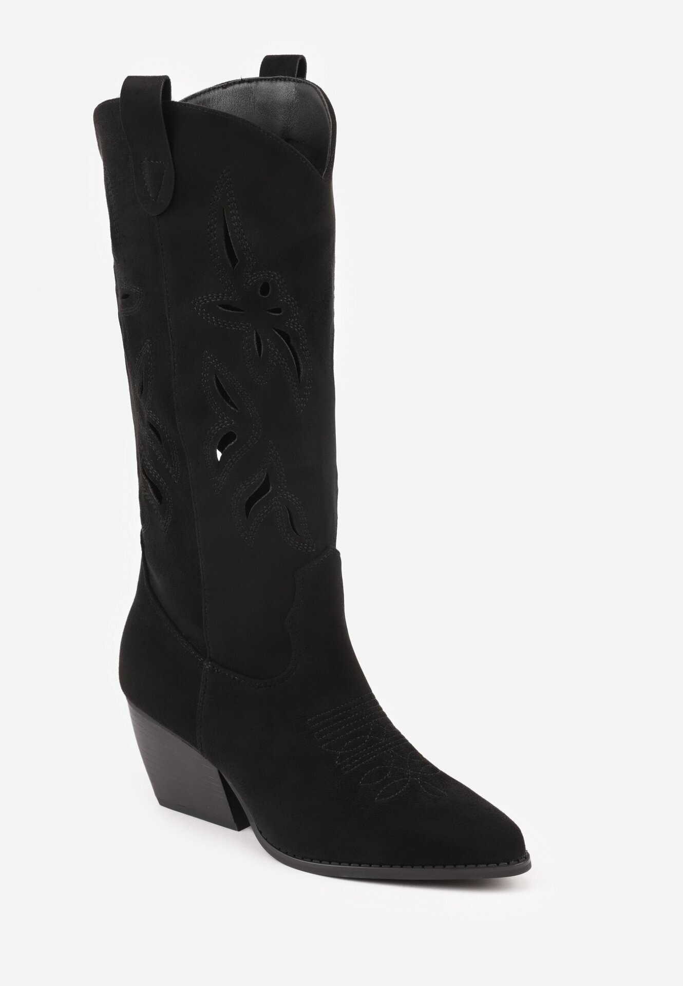 tulipano Cizme Negre Cowboy cu toc conic cu carâmb ajurat Tidanna