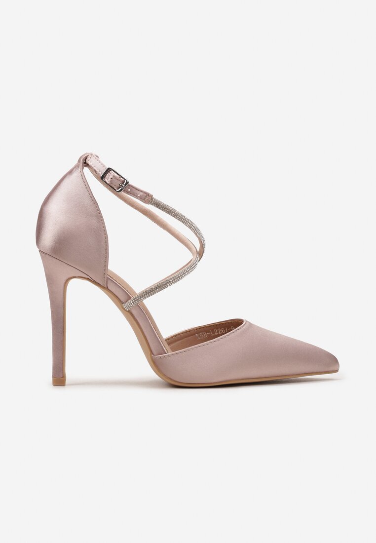 tulipano Pantofi stiletto șampanie din satin cu vârful ascuțit și barete cu zirconii Ulanite