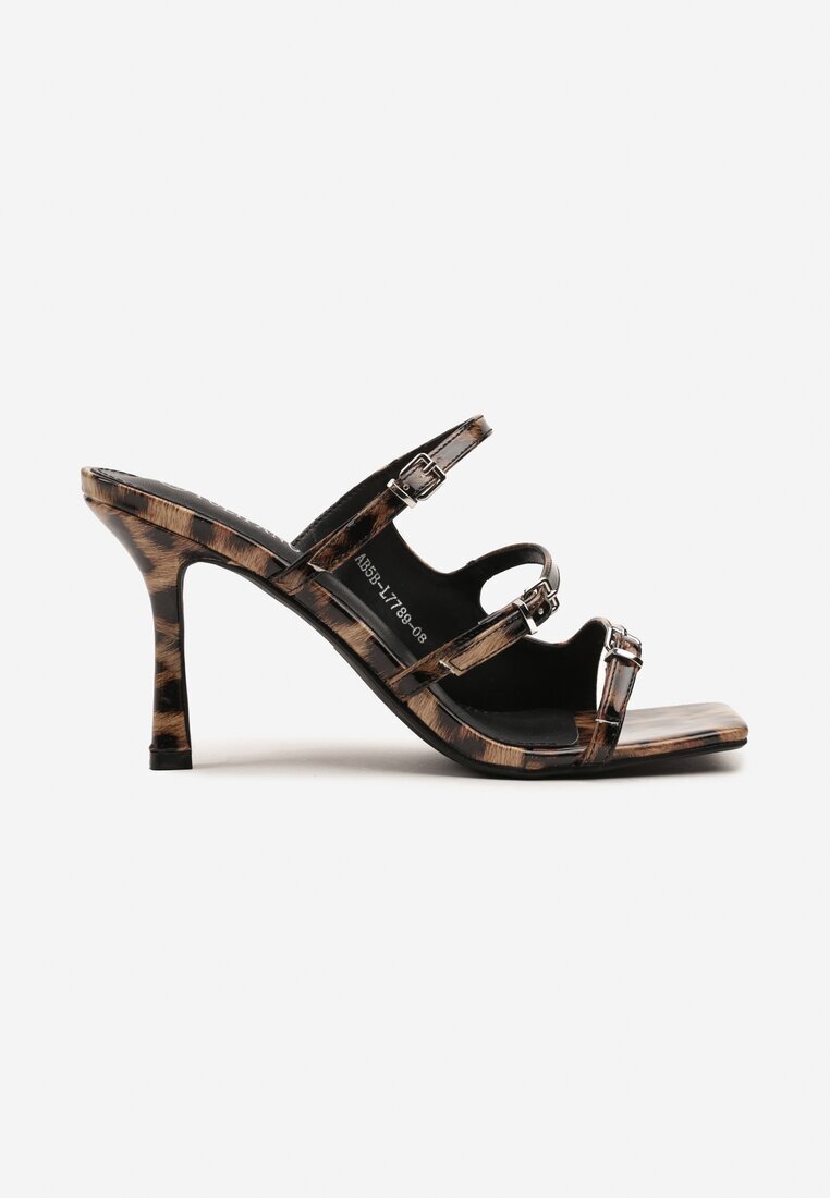 tulipano Papuci leopard cu toc stiletto cu vârf pătrat și barete decorative Bannolia
