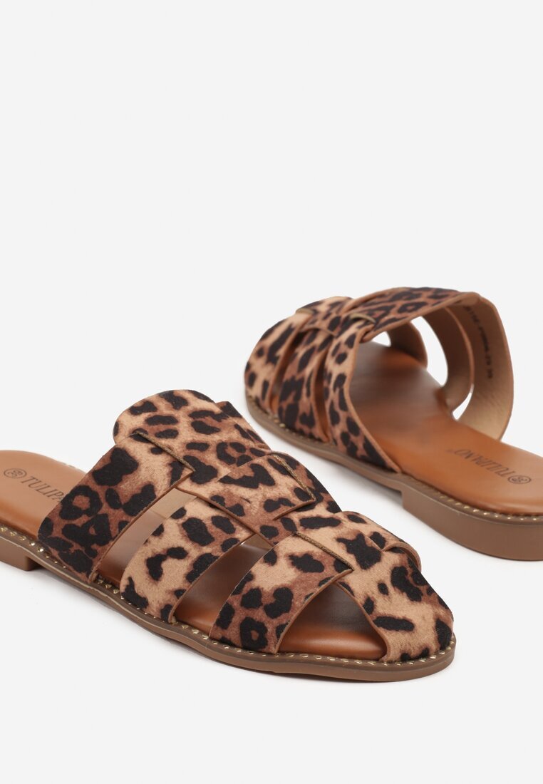 tulipano Papuci Mule Leopard cu curele împletite Zarilise
