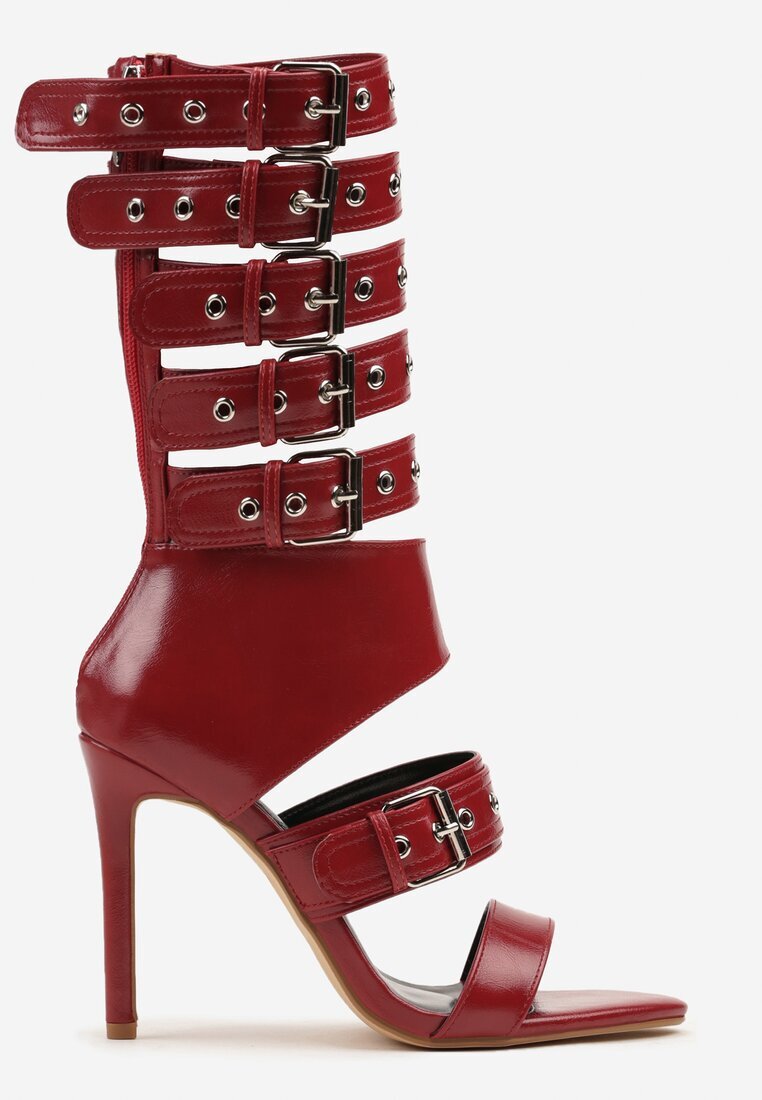 tulipano Sandale Botine Roșii cu toc stiletto cu curele decorative cu catarame Idavella