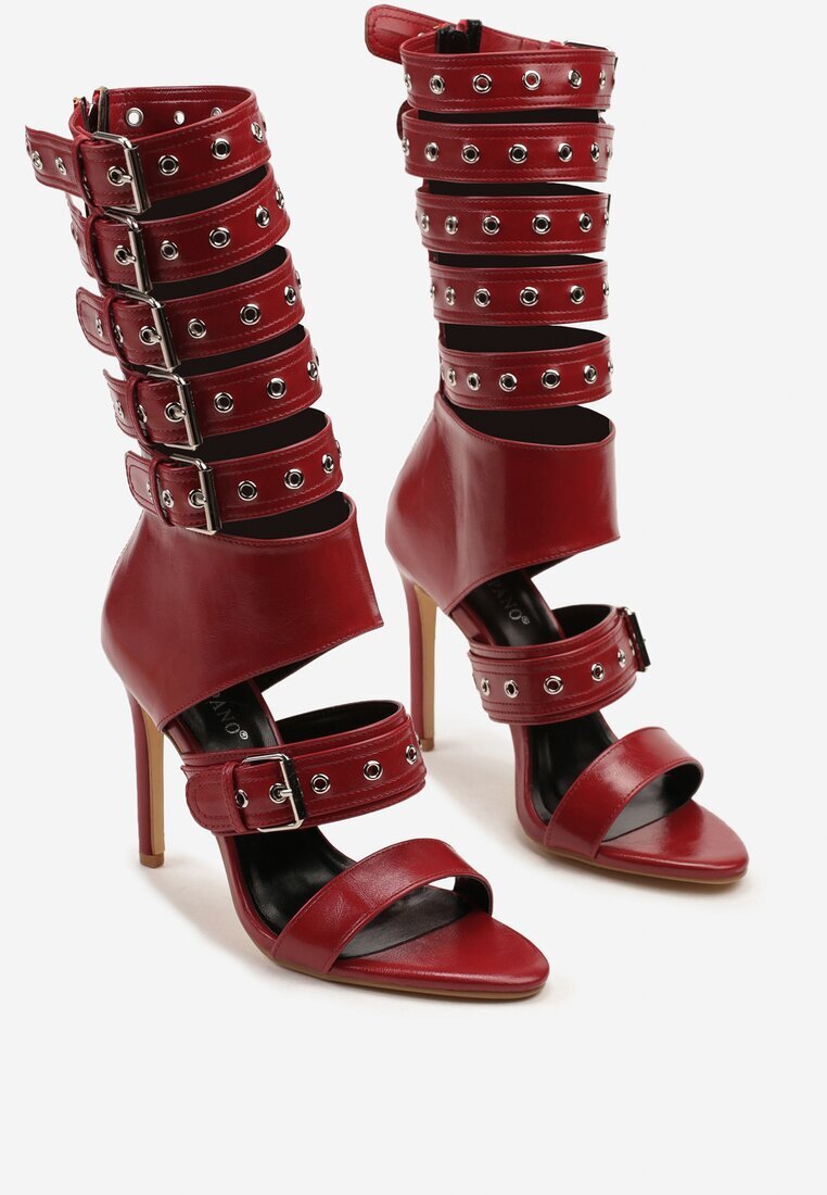 tulipano Sandale Botine Roșii cu toc stiletto cu curele decorative cu catarame Idavella