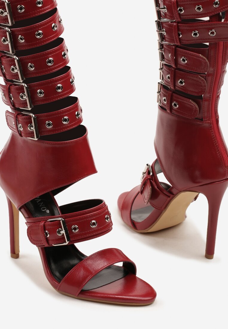 tulipano Sandale Botine Roșii cu toc stiletto cu curele decorative cu catarame Idavella