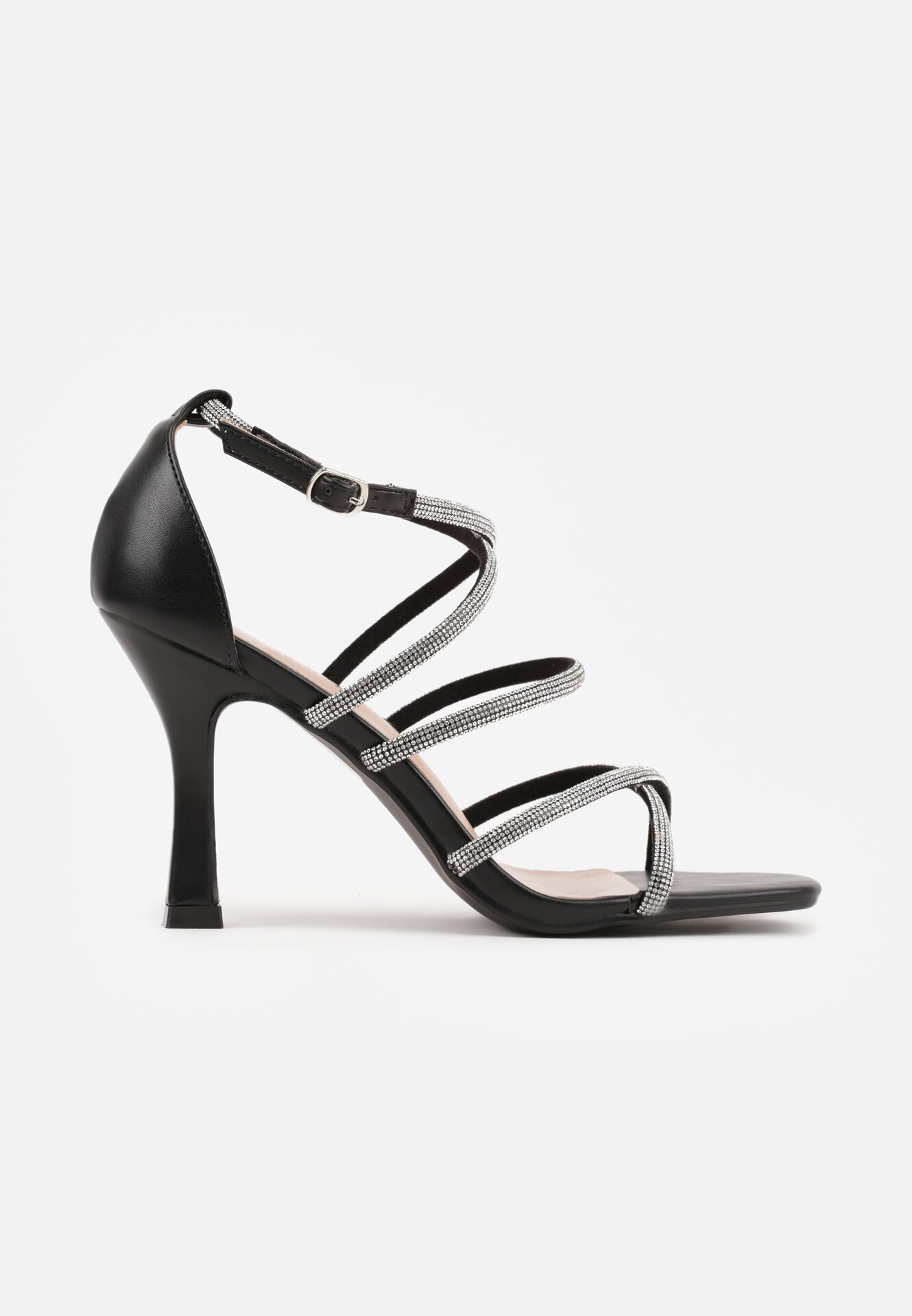 tulipano Sandale Negre cu Toc Stiletto cu Strasuri și Vârf Pătrat Vikirona