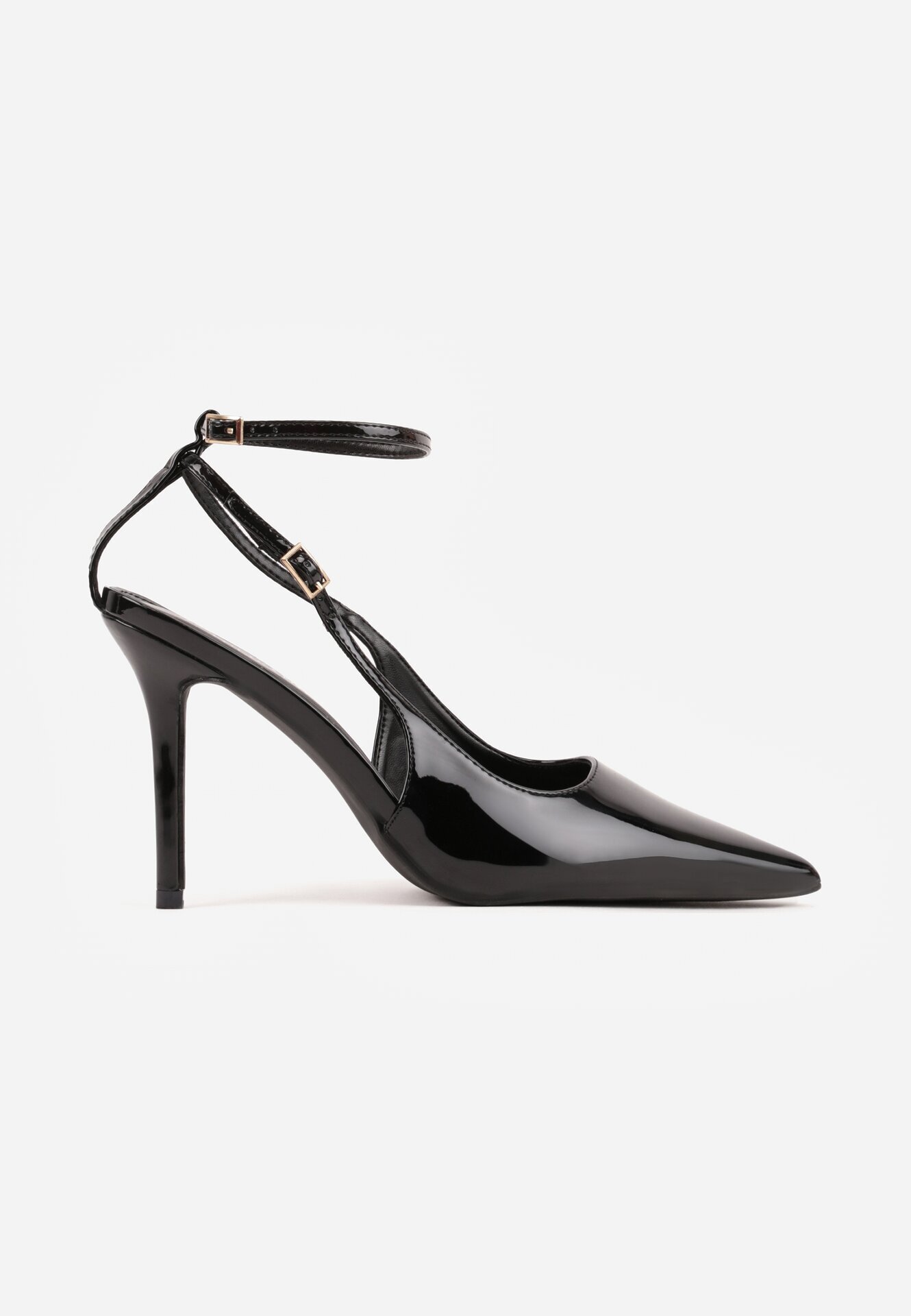 tulipano Sandale Negre Lăcuite cu toc stiletto cu decupaje și barete Guinemere