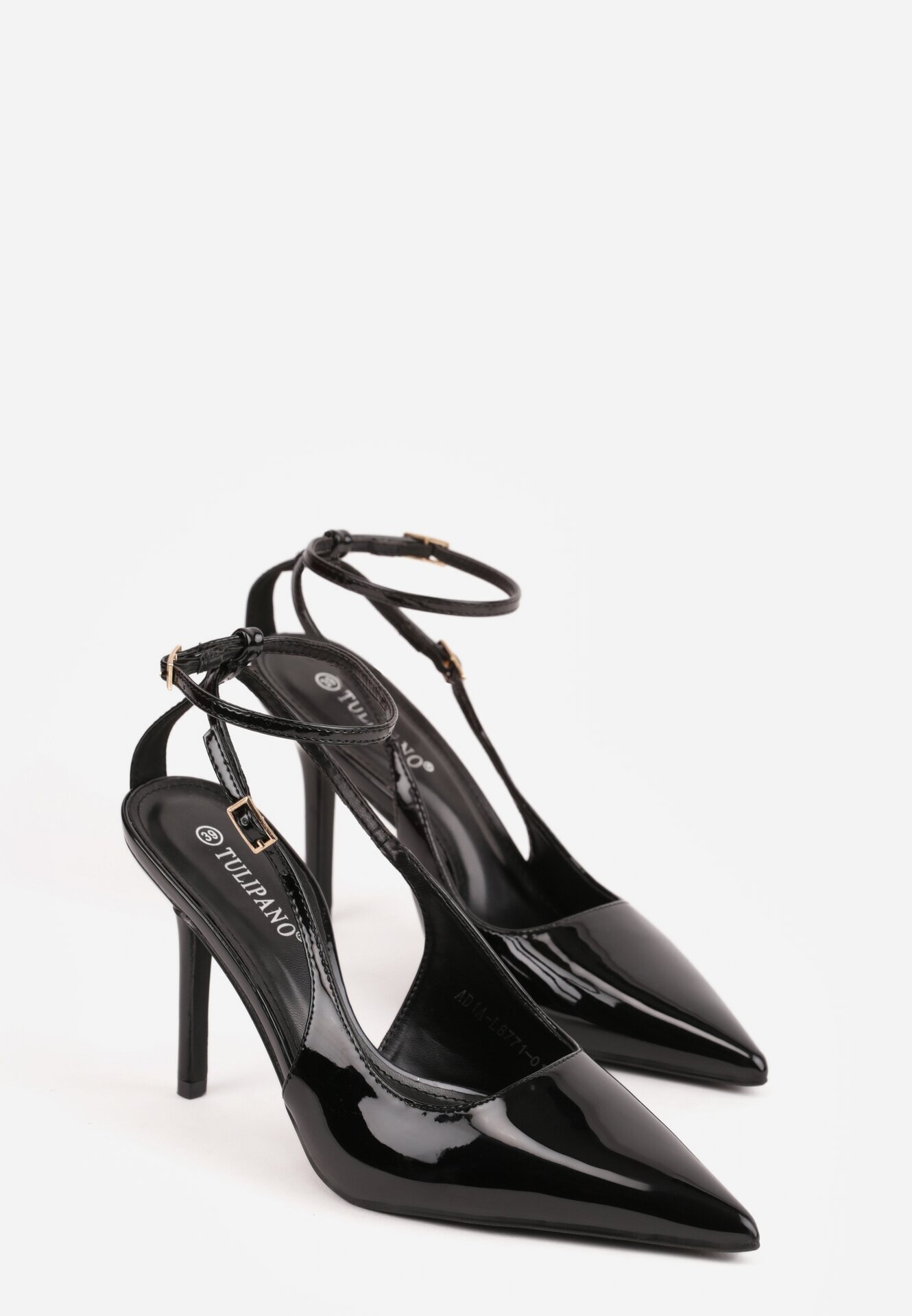 tulipano Sandale Negre Lăcuite cu toc stiletto cu decupaje și barete Guinemere