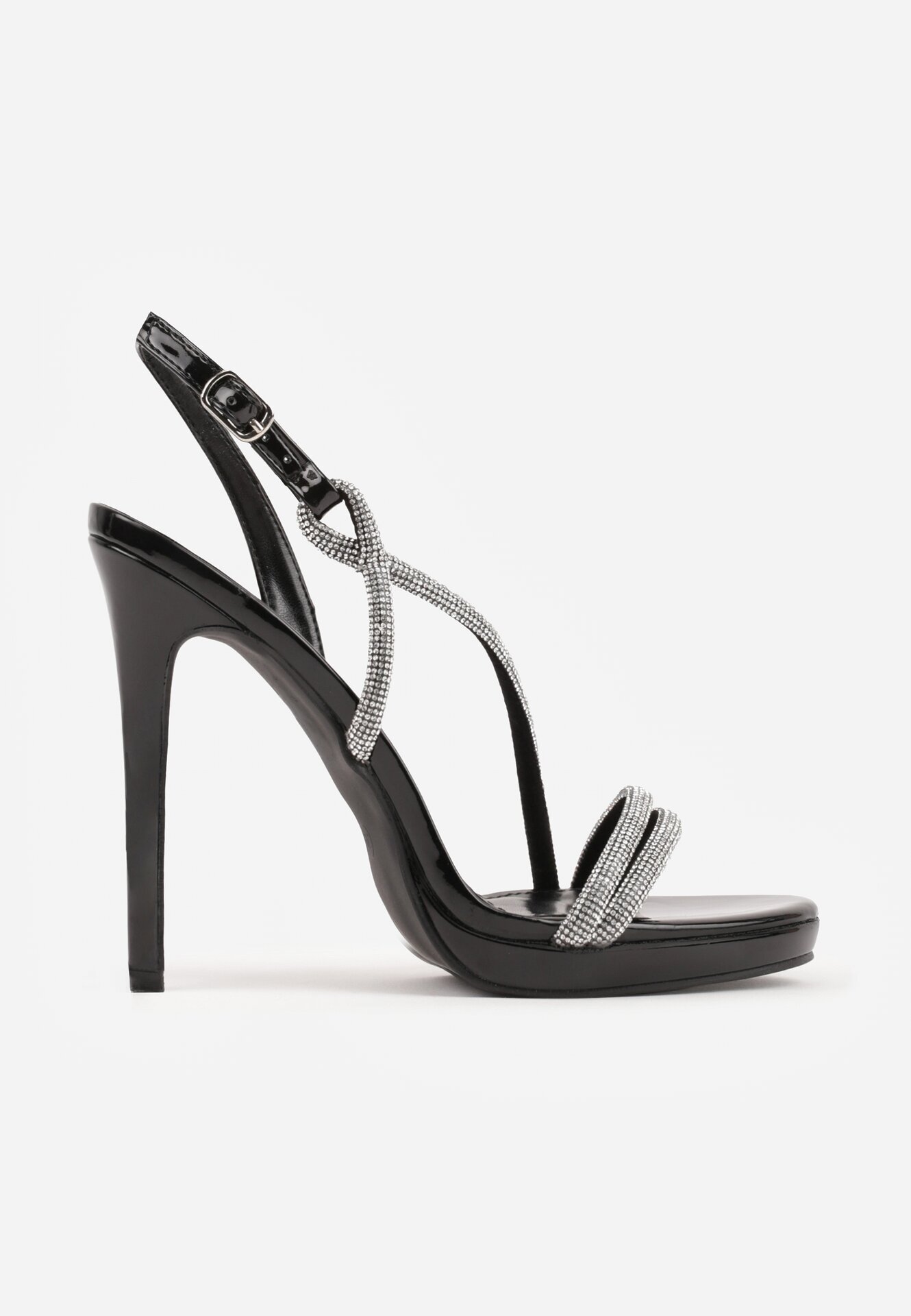 tulipano Sandale stiletto Negre Decorate cu Zirconii și Benzi Transparente Vikialie