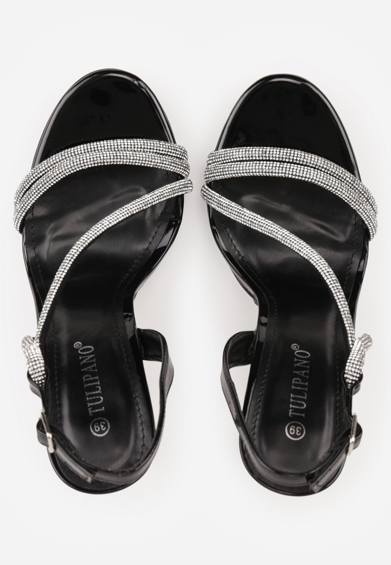 tulipano Sandale stiletto Negre Decorate cu Zirconii și Benzi Transparente Vikialie