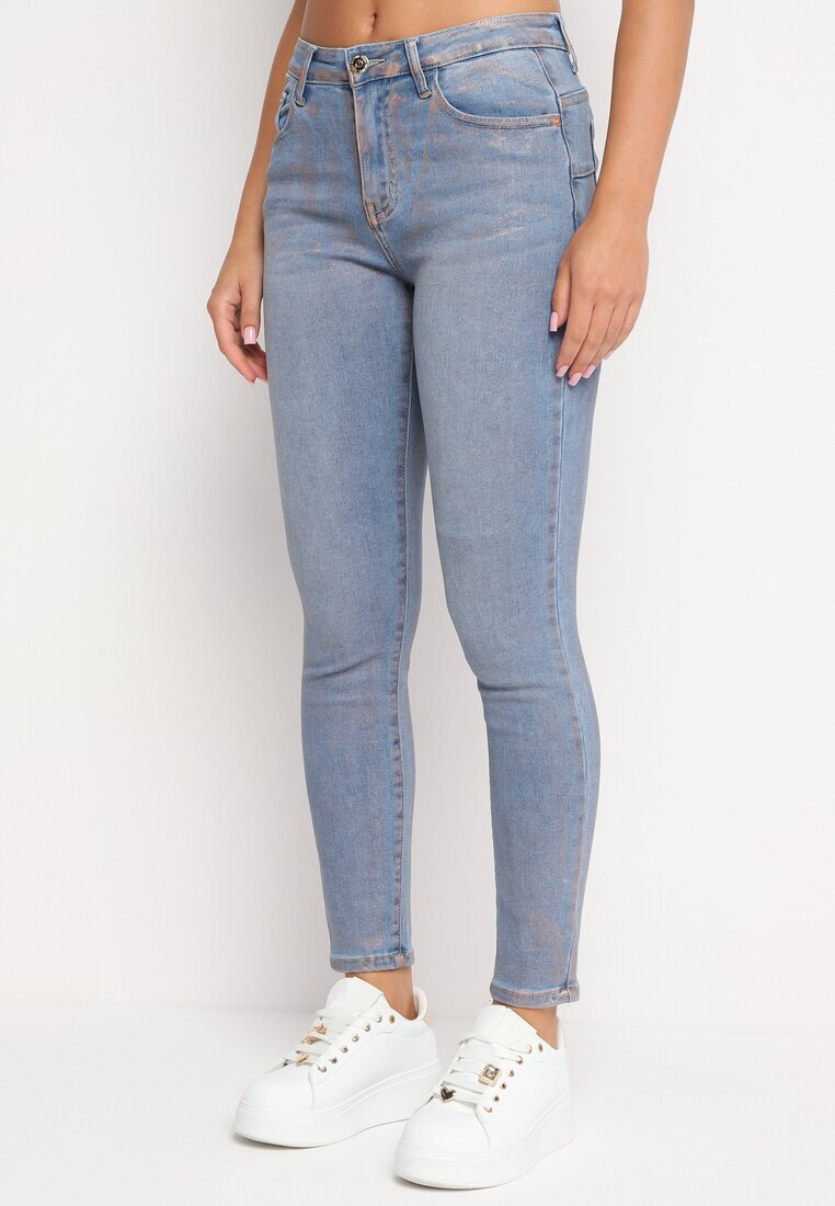 uiuj Blugi Skinny Albastru deschis din Bumbac Decorați cu Vopsea Aurie Taidda