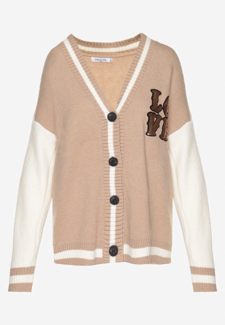 unigirl Cardigan Bej în Stil Vintage cu Aplicații Strălucitoare Viameira
