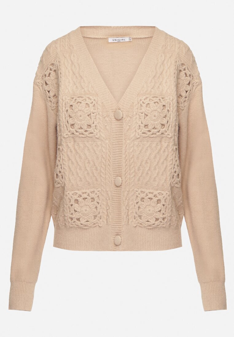 unigirl Cardigan Bej închis Deschis cu model ajurat Jolila