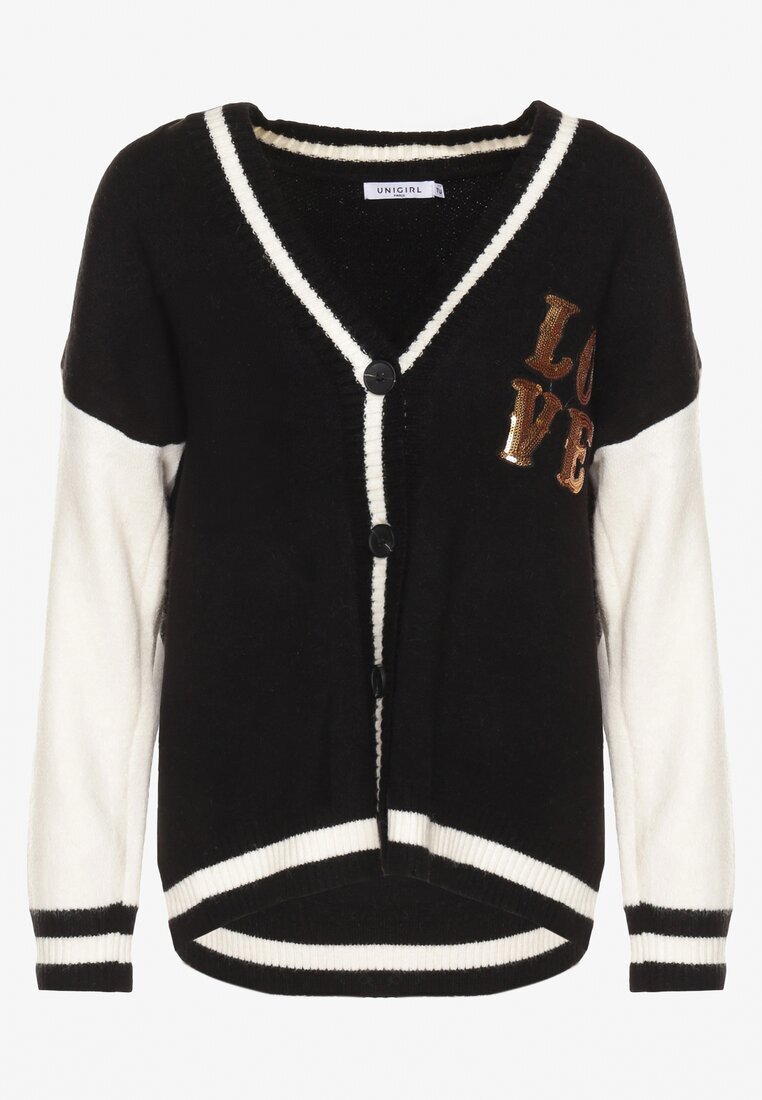 unigirl Cardigan Negru-Bej în Stil Vintage cu Aplicații Strălucitoare Viameira