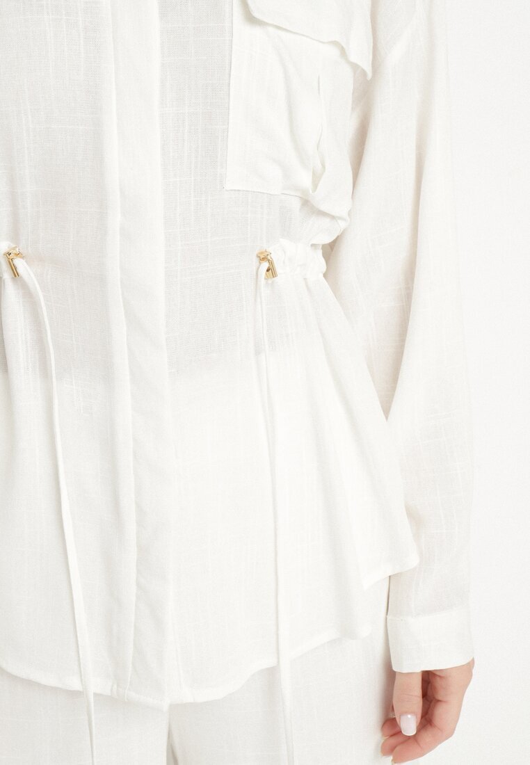 unigirl Compleu Alb cu Vâscoză Cămașă cu talia ajustabilă și Pantaloni Largi Divellara