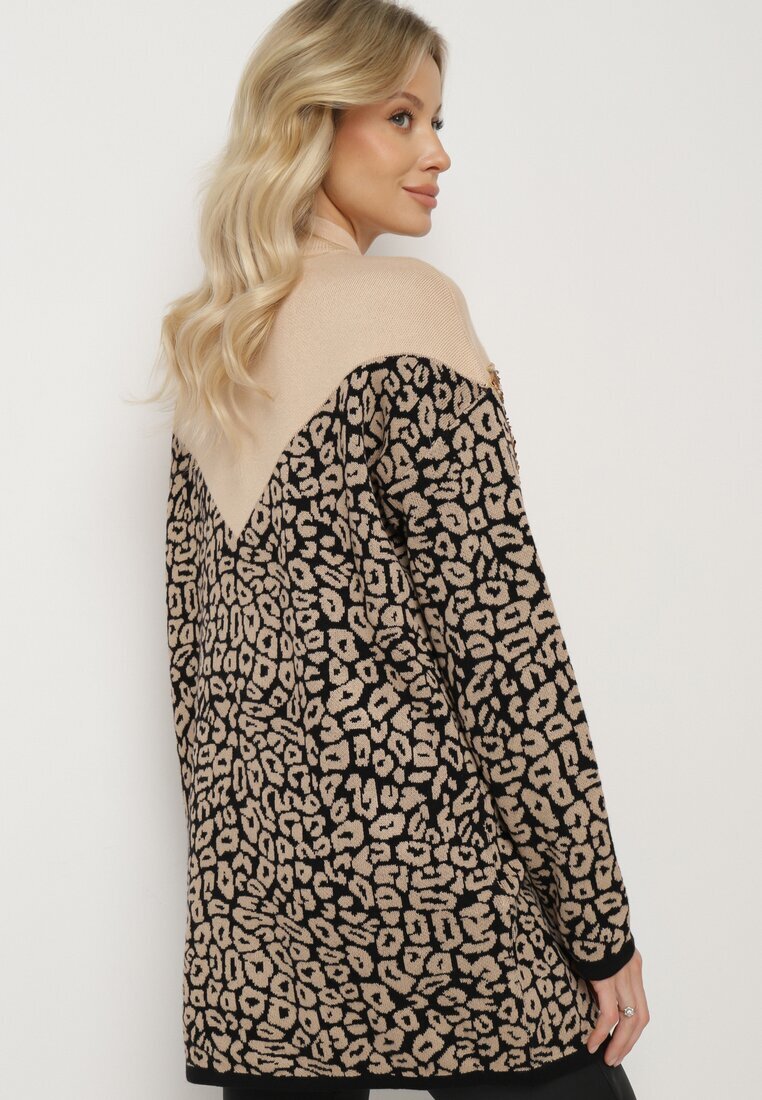 unigirl Pulover Bej leopard decorat cu paiete pufos