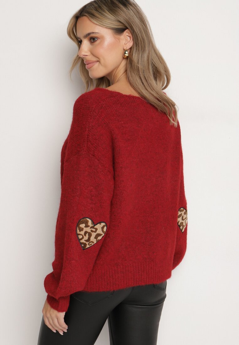 unigirl Pulover Bordeaux cu Lână și Aplicații Decorative pe Coate Norethra