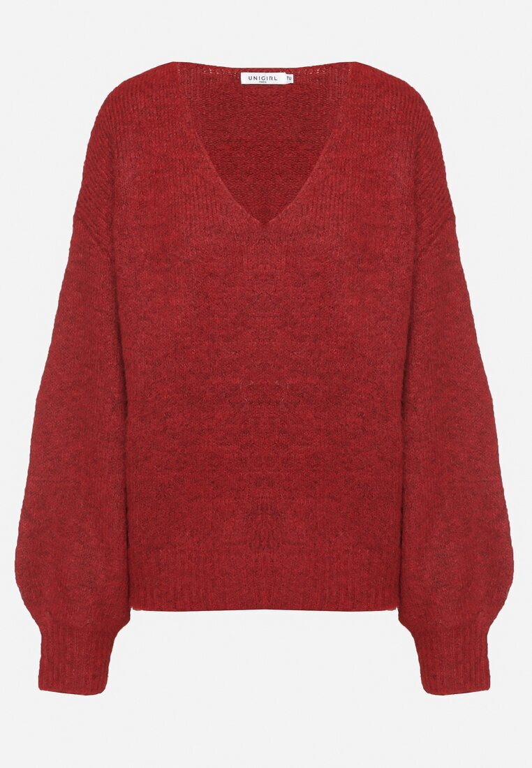 unigirl Pulover Bordeaux cu Lână și Aplicații Decorative pe Coate Norethra