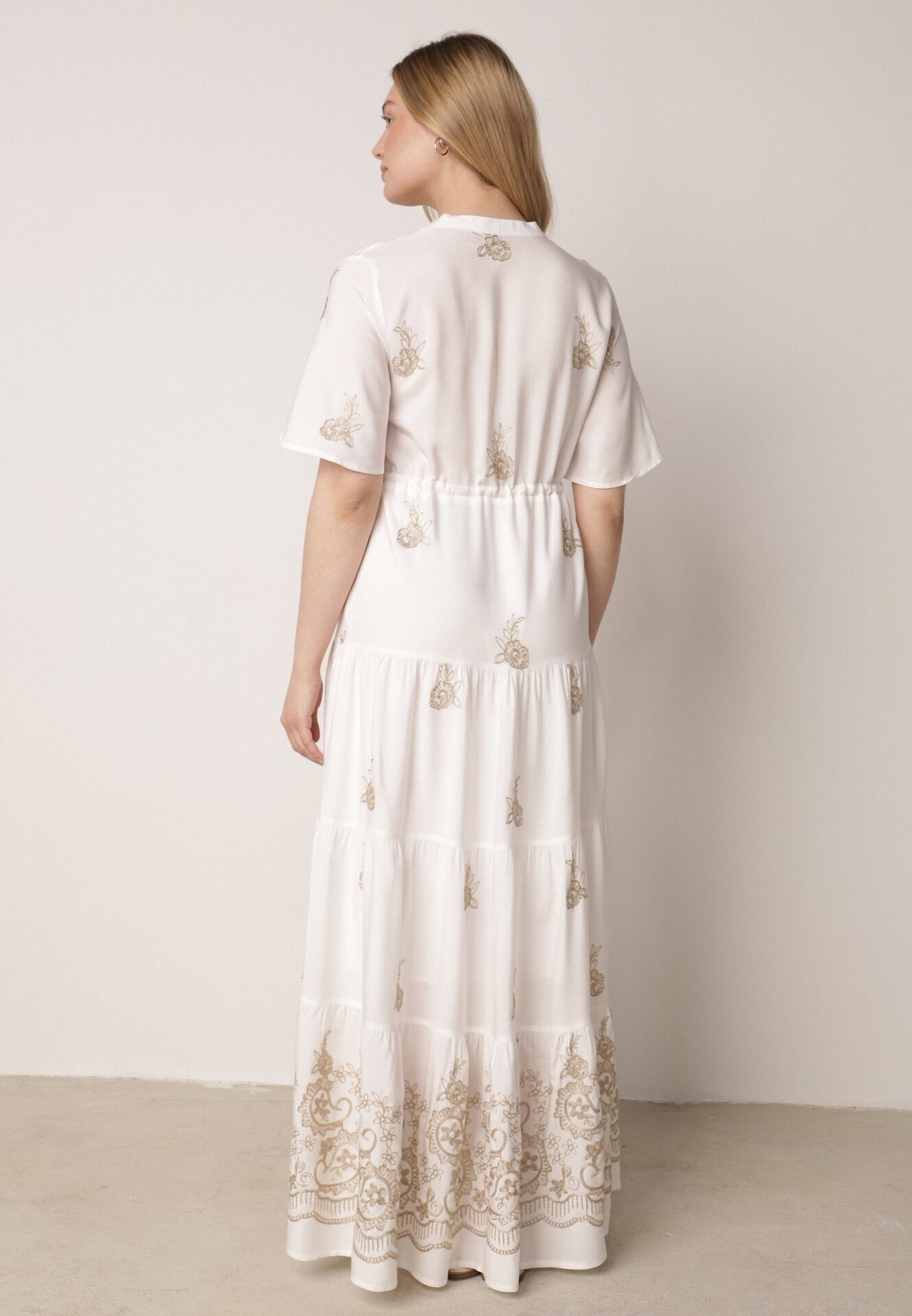 unigirl Rochie Albă Din Viscoză Boho cu Croială Evazată cu Broderie și Legătură Lilvanis