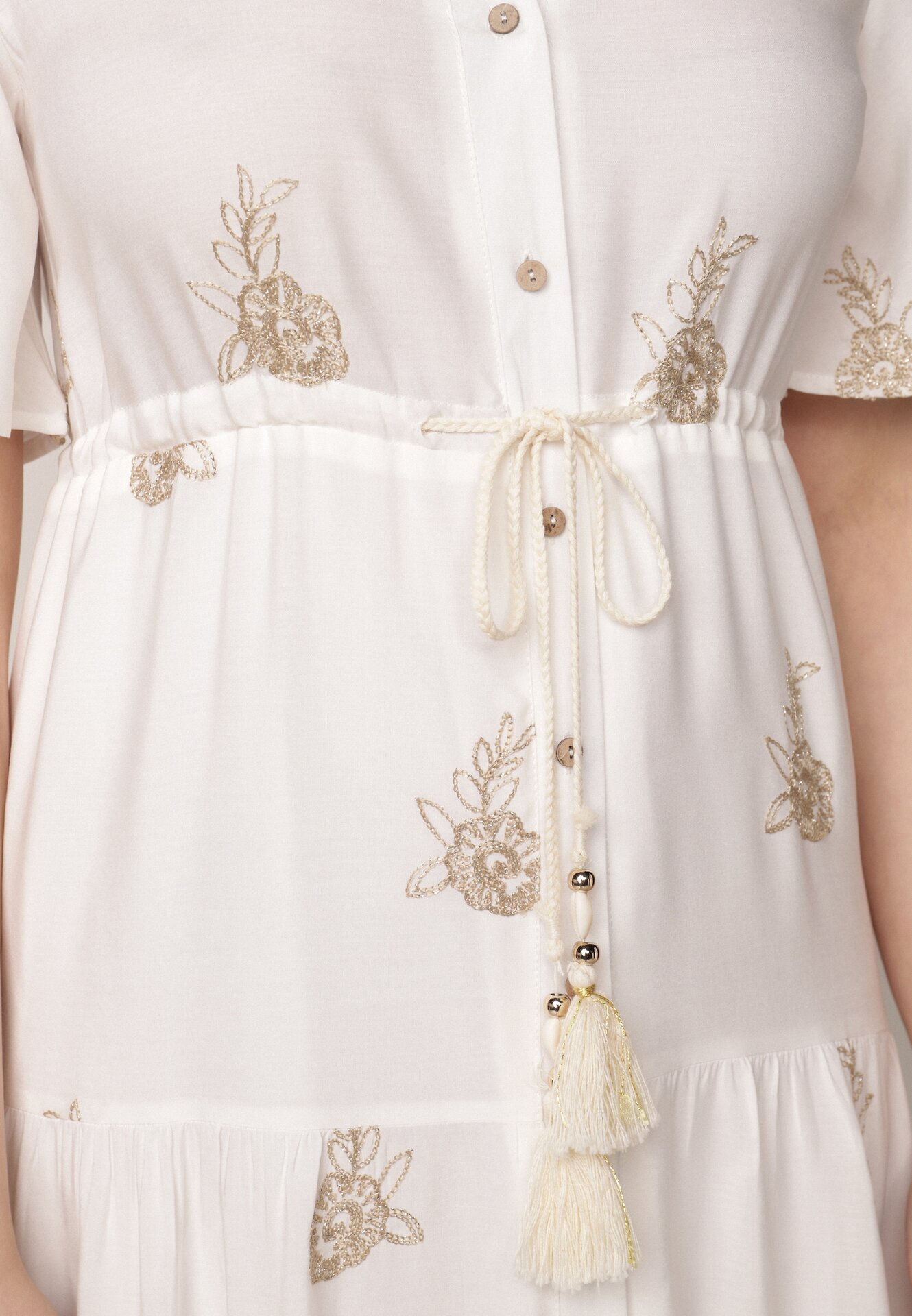 unigirl Rochie Albă Din Viscoză Boho cu Croială Evazată cu Broderie și Legătură Lilvanis