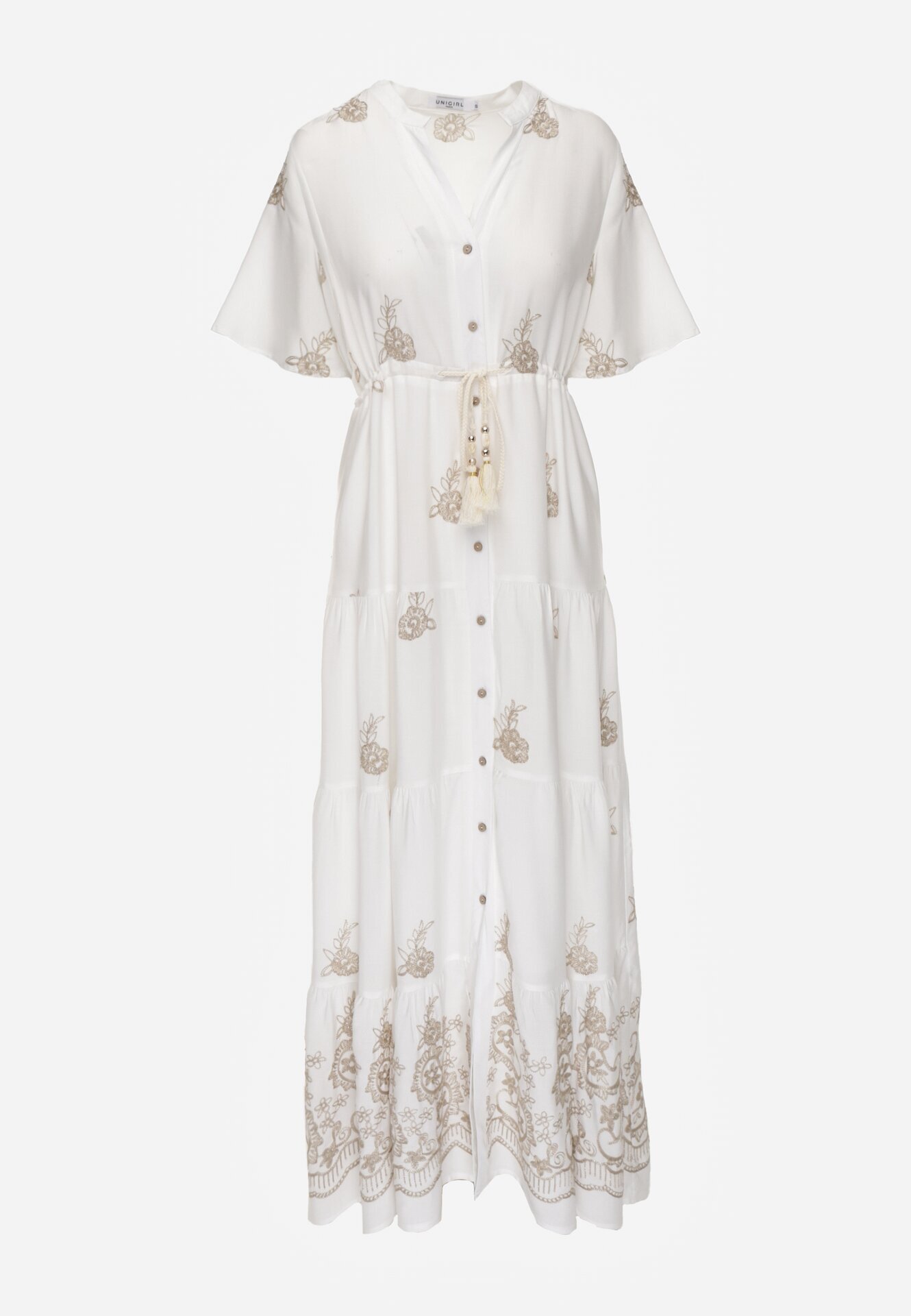 unigirl Rochie Albă Din Viscoză Boho cu Croială Evazată cu Broderie și Legătură Lilvanis