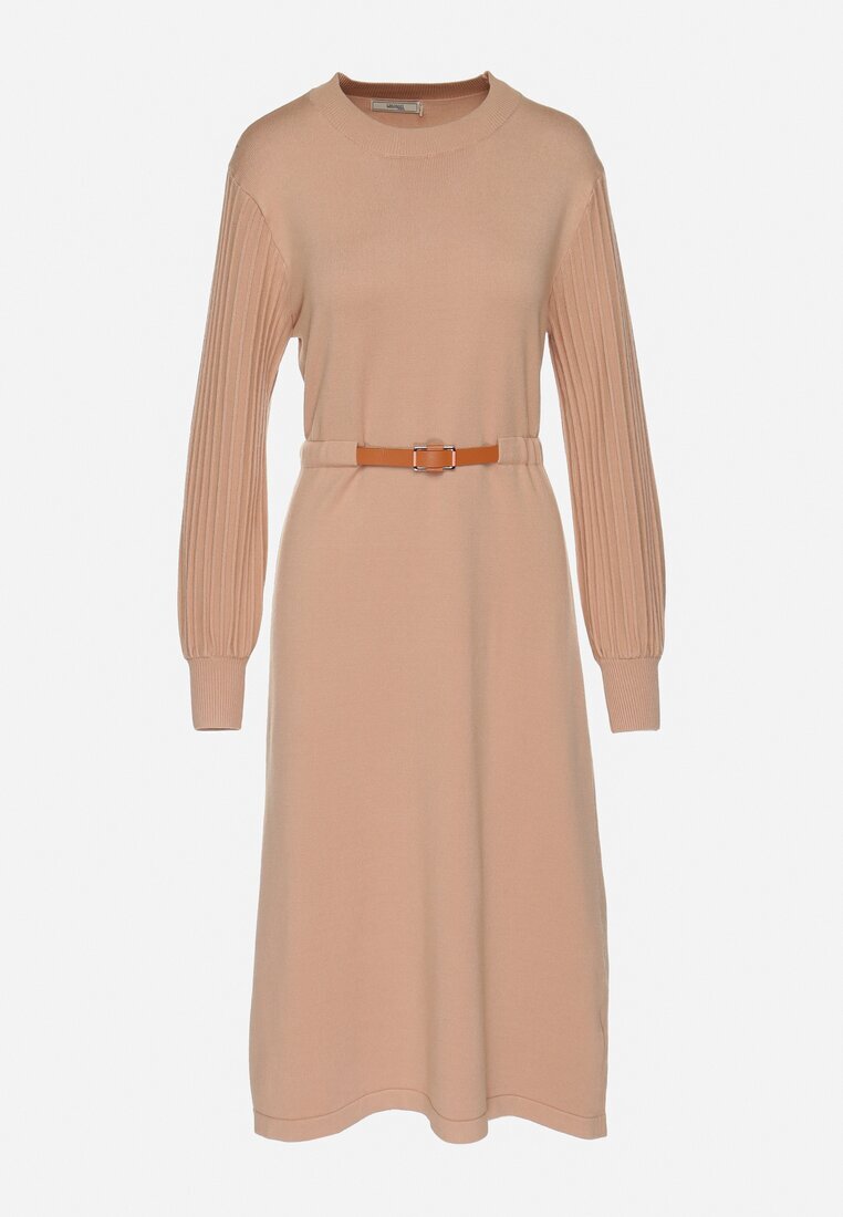 unigirl Rochie Bej închis cu Vâscoză Decorată cu Mâneci plisate și Curea Daikari