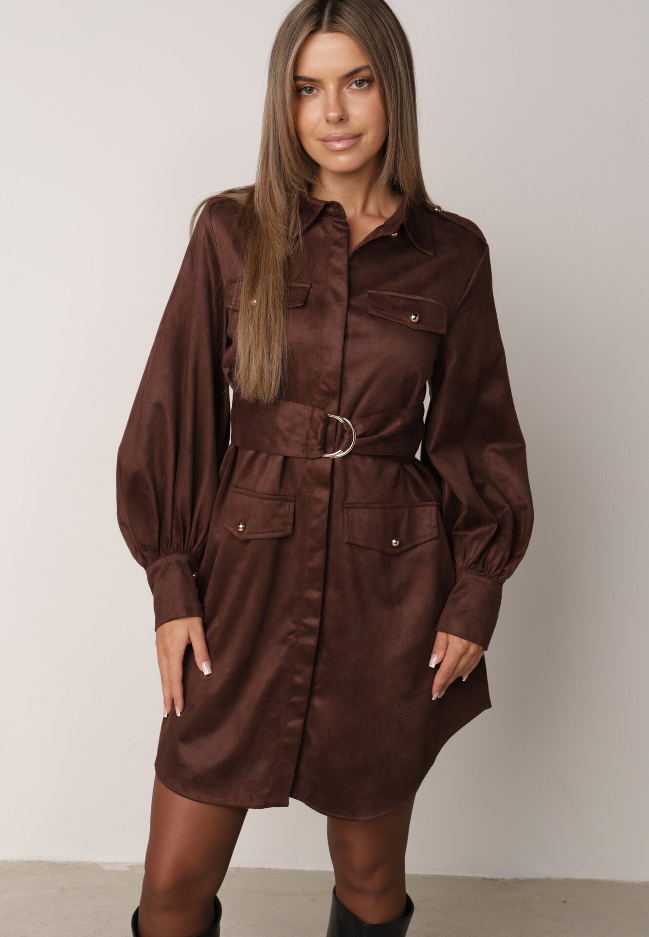 unigirl Rochie-cămașă în stil utility cu textură de piele întoarsă Nirette Maro