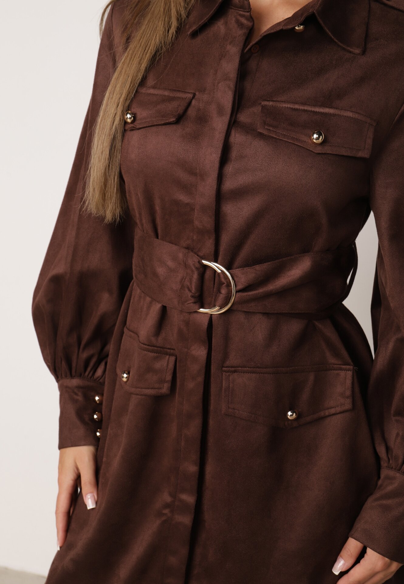 unigirl Rochie-cămașă în stil utility cu textură de piele întoarsă Nirette Maro