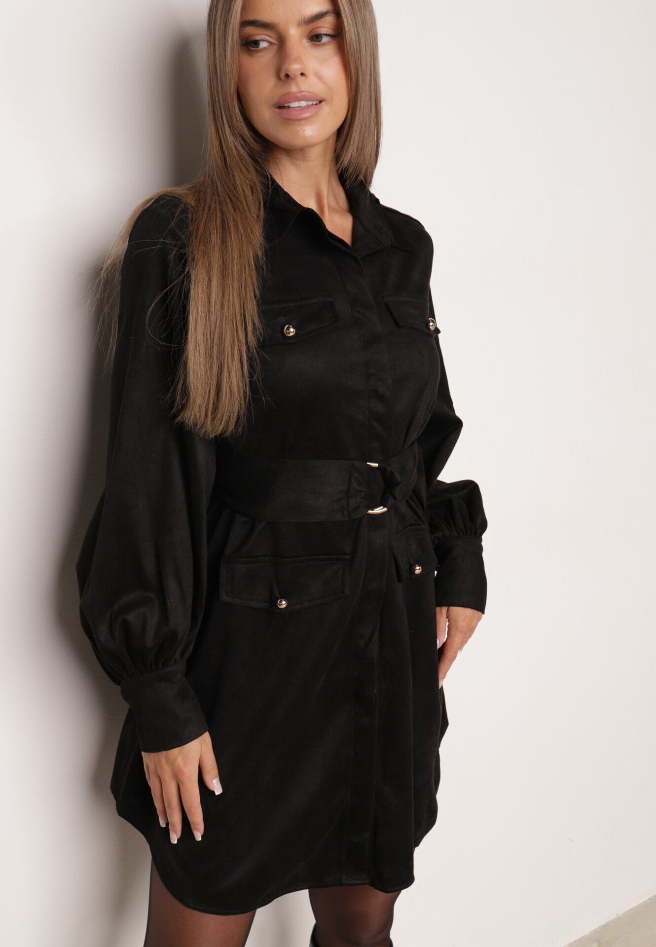 unigirl Rochie-cămașă în stil utility cu textură de piele întoarsă Nirette Neagră