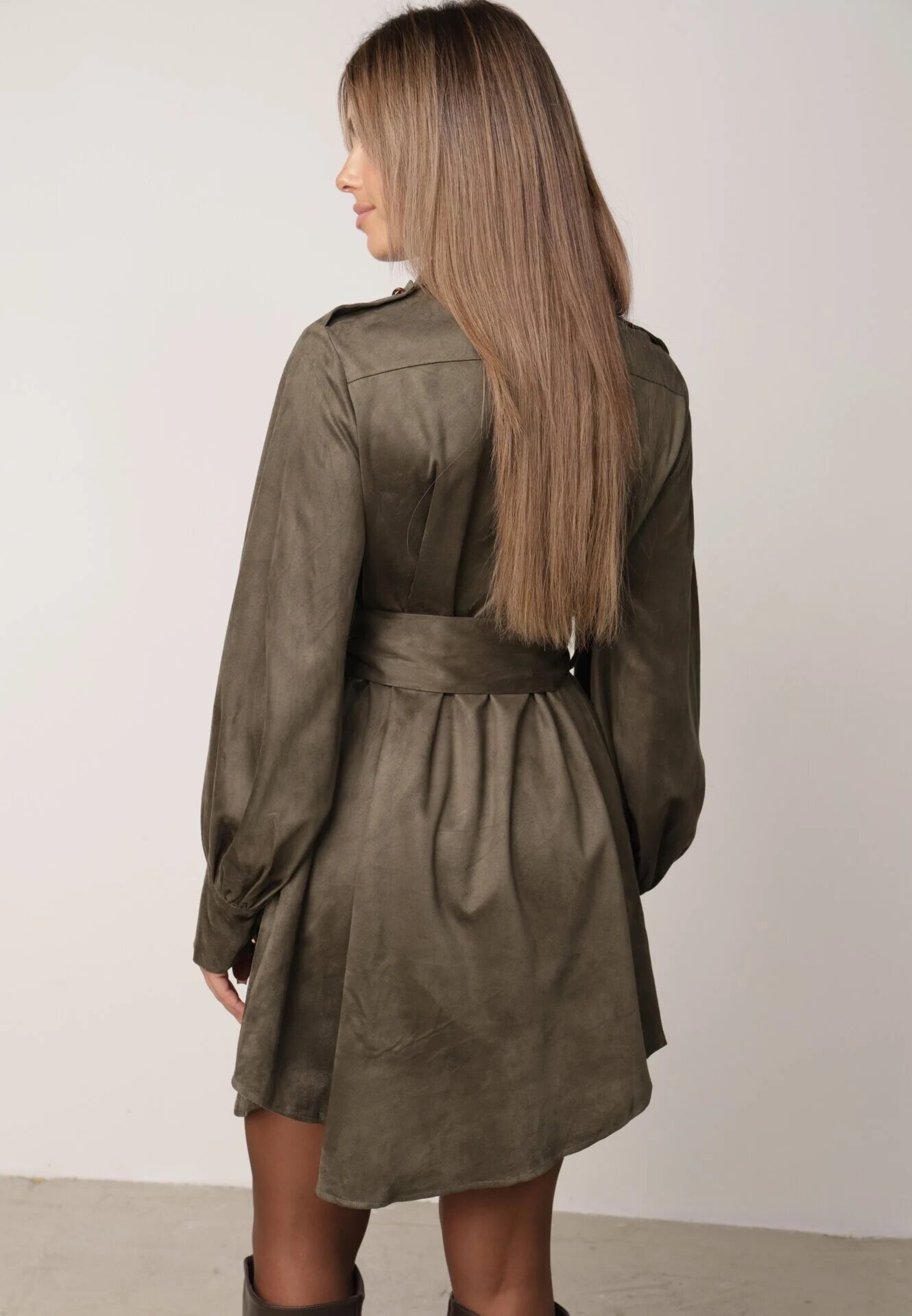 unigirl Rochie-cămașă în stil utility cu textură de piele întoarsă Nirette Verde închis
