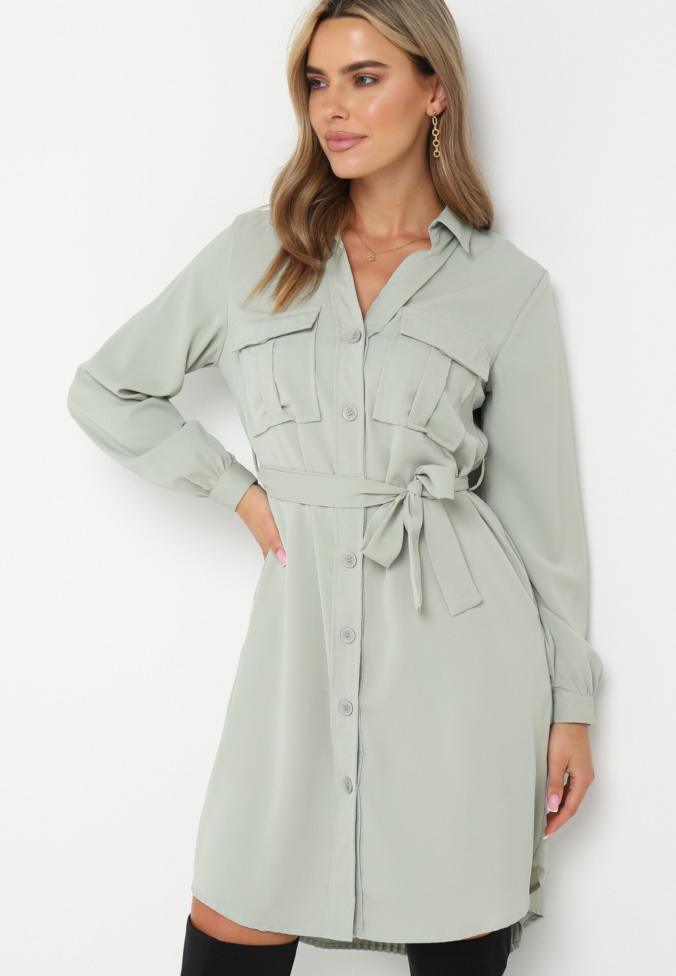 unigirl Rochie cămașă verde deschis de bumbac Aravia