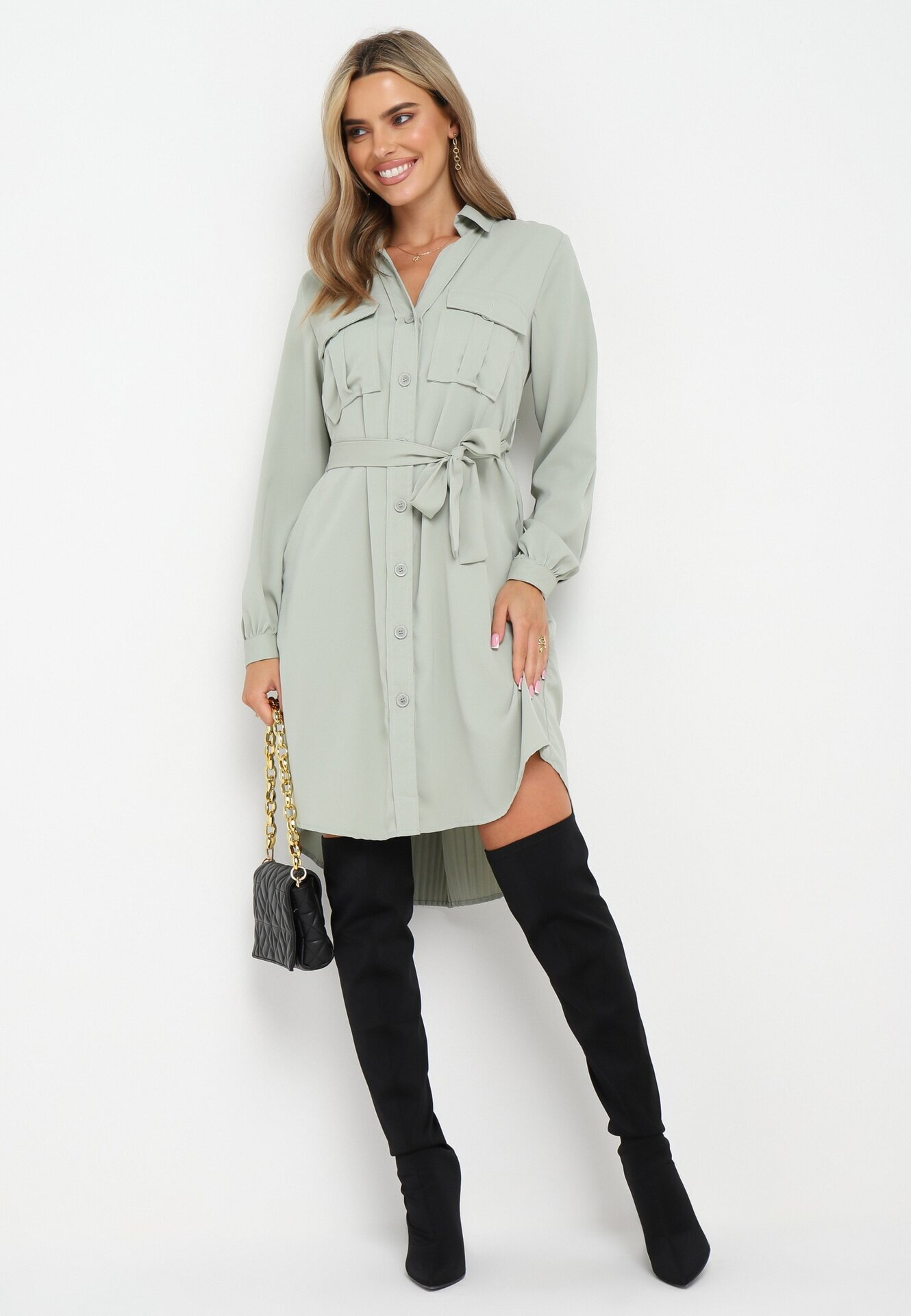 unigirl Rochie cămașă verde deschis de bumbac Aravia
