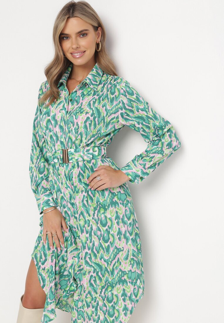 unigirl Rochie cămașă verde Midi cu curea elastică cu imprimeu abstract Demoni