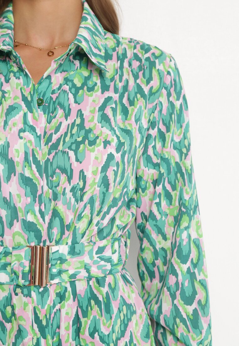 unigirl Rochie cămașă verde Midi cu curea elastică cu imprimeu abstract Demoni