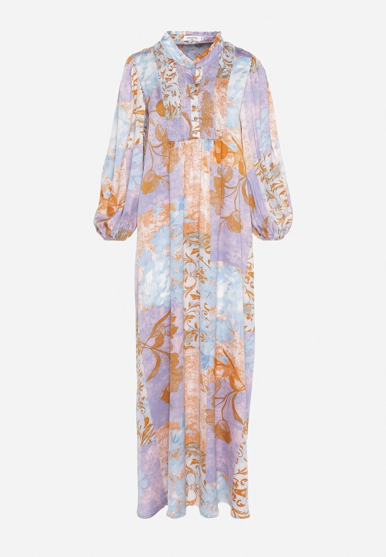 unigirl Rochie Cloș Albastru-Violet Cu nasturi Decorată cu elastic încrețit Soraffe