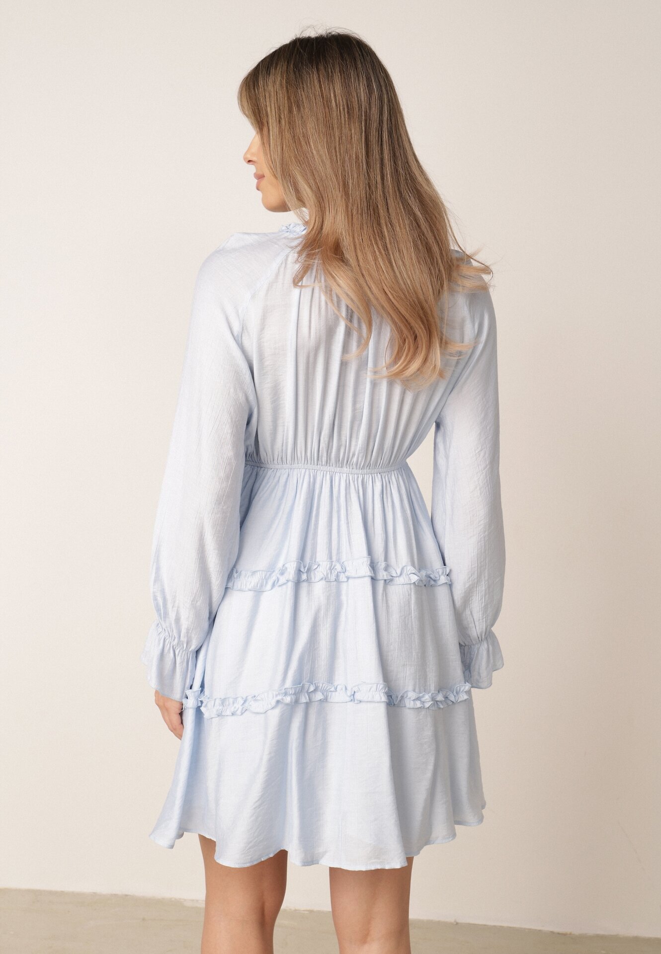 unigirl Rochie de vară din viscoză în stil Boho cu volănașe și tip cravată Barpea Albastru deschis