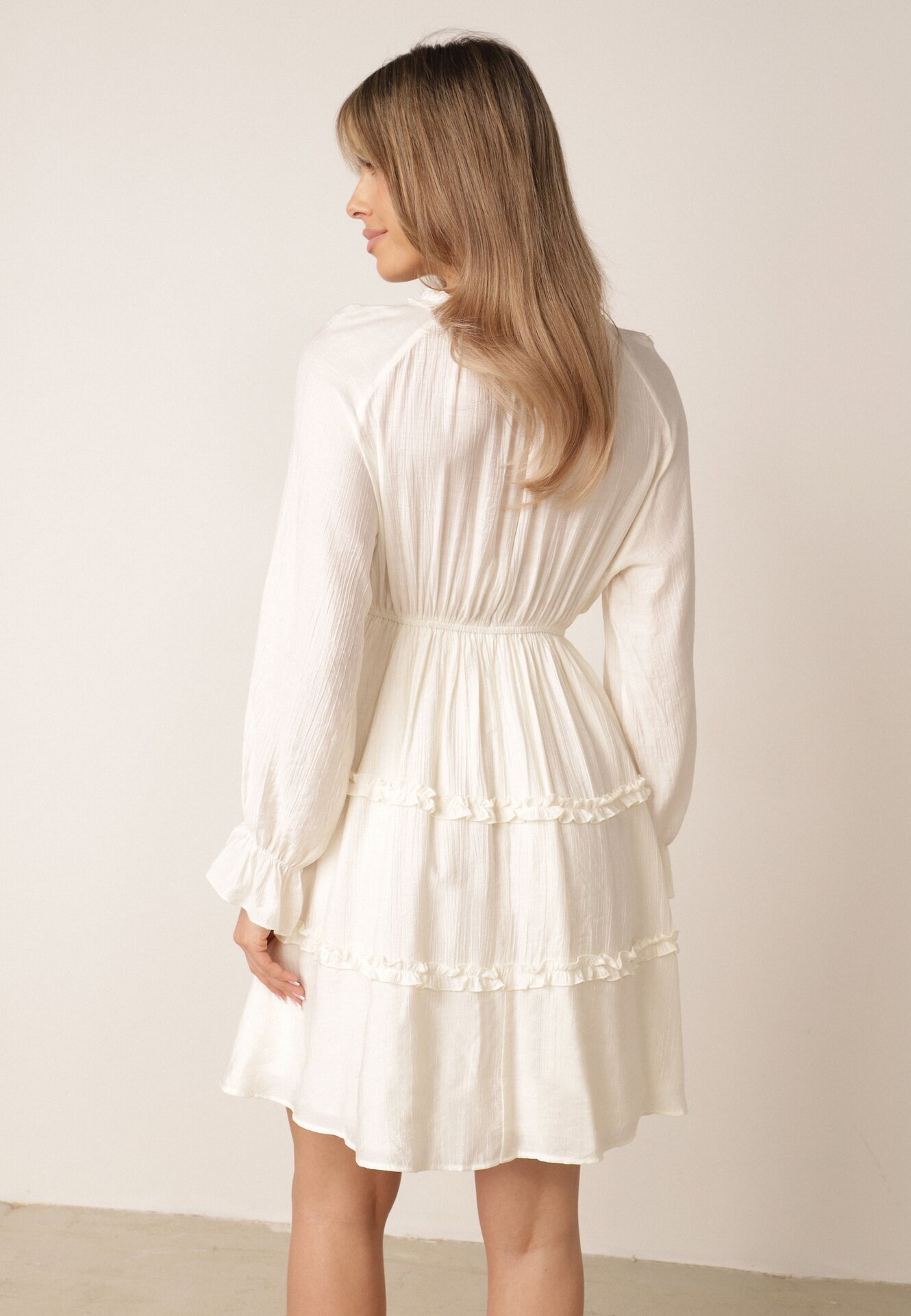 unigirl Rochie de vară din viscoză în stil Boho cu volănașe și tip cravată Barpea Bej