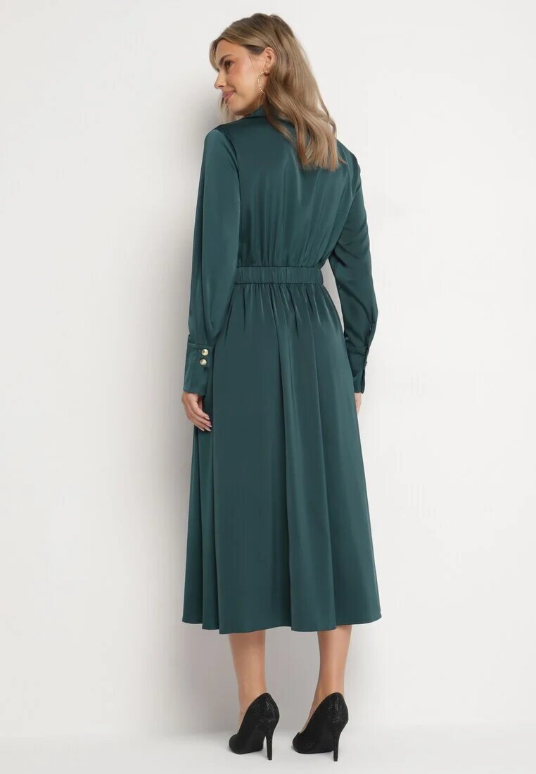unigirl Rochie Evazată Verde cu croi de cămașă cu imitație de buzunare și elastic în talie Rizza