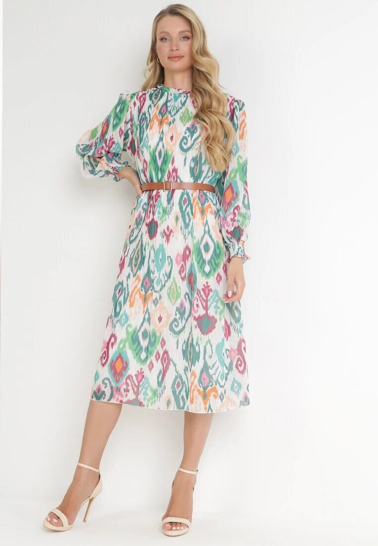 unigirl Rochie Plisată Midi Verde cu Curea Hyacida