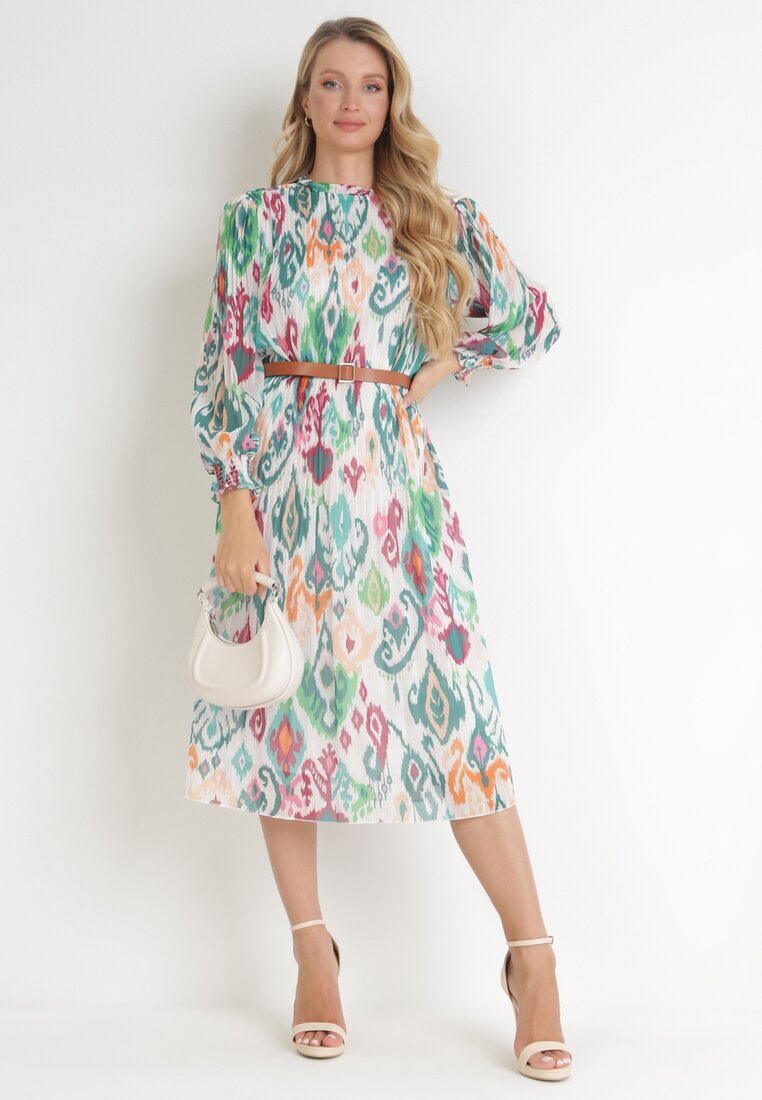 unigirl Rochie Plisată Midi Verde cu Curea Hyacida