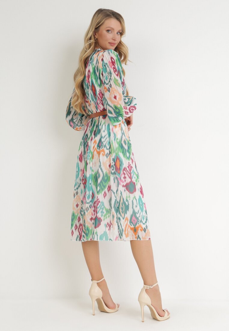 unigirl Rochie Plisată Midi Verde cu Curea Hyacida